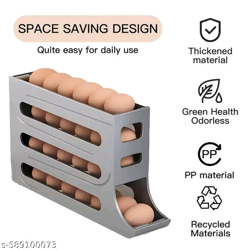 Rolling Egg & Lemon Dispenser for 18-24 Eggs, Space-Saving And Durable Storage Solution With Gravity three Layer Plastic Egg Holder Container Storage Rack Ideal For Fridge And Pantry Rectangular