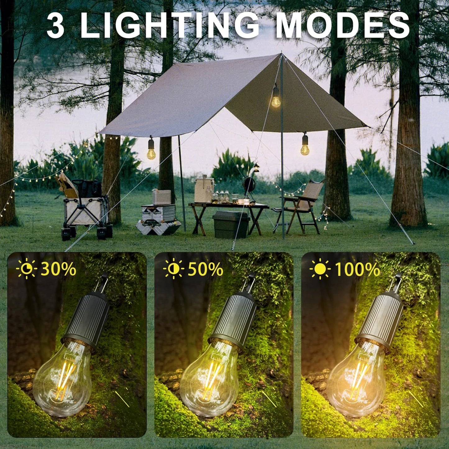 Decorative Hanging Bulb with 3 Modes Tent Lamp for Camping Pac of 2