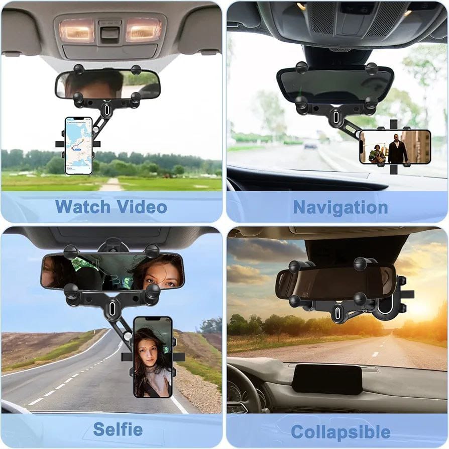 Phone Mount for Car , 2024 Upgraded Rear View Mirror Phone Holder, Universal Mount, Rotatable Phone Holder for Car Compatible