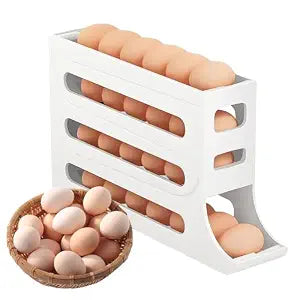 Rolling Egg & Lemon Dispenser for 18-24 Eggs, Space-Saving And Durable Storage Solution With Gravity three Layer Plastic Egg Holder Container Storage Rack Ideal For Fridge And Pantry Rectangular