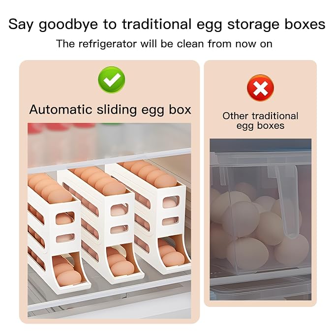 Rolling Egg & Lemon Dispenser for 18-24 Eggs, Space-Saving And Durable Storage Solution With Gravity three Layer Plastic Egg Holder Container Storage Rack Ideal For Fridge And Pantry Rectangular