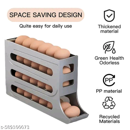 Rolling Egg & Lemon Dispenser for 18-24 Eggs, Space-Saving And Durable Storage Solution With Gravity three Layer Plastic Egg Holder Container Storage Rack Ideal For Fridge And Pantry Rectangular