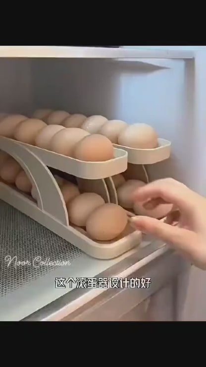 Rolling Egg & Lemon Dispenser for 18-24 Eggs, Space-Saving And Durable Storage Solution With Gravity three Layer Plastic Egg Holder Container Storage Rack Ideal For Fridge And Pantry Rectangular