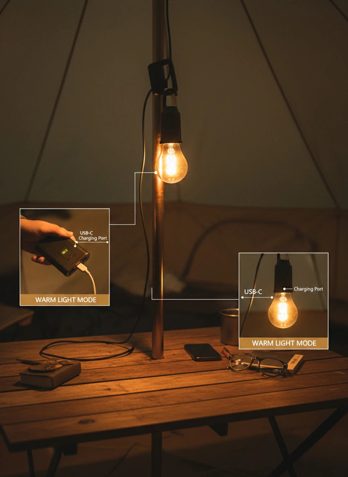 Decorative Hanging Bulb with 3 Modes Tent Lamp for Camping Pac of 2